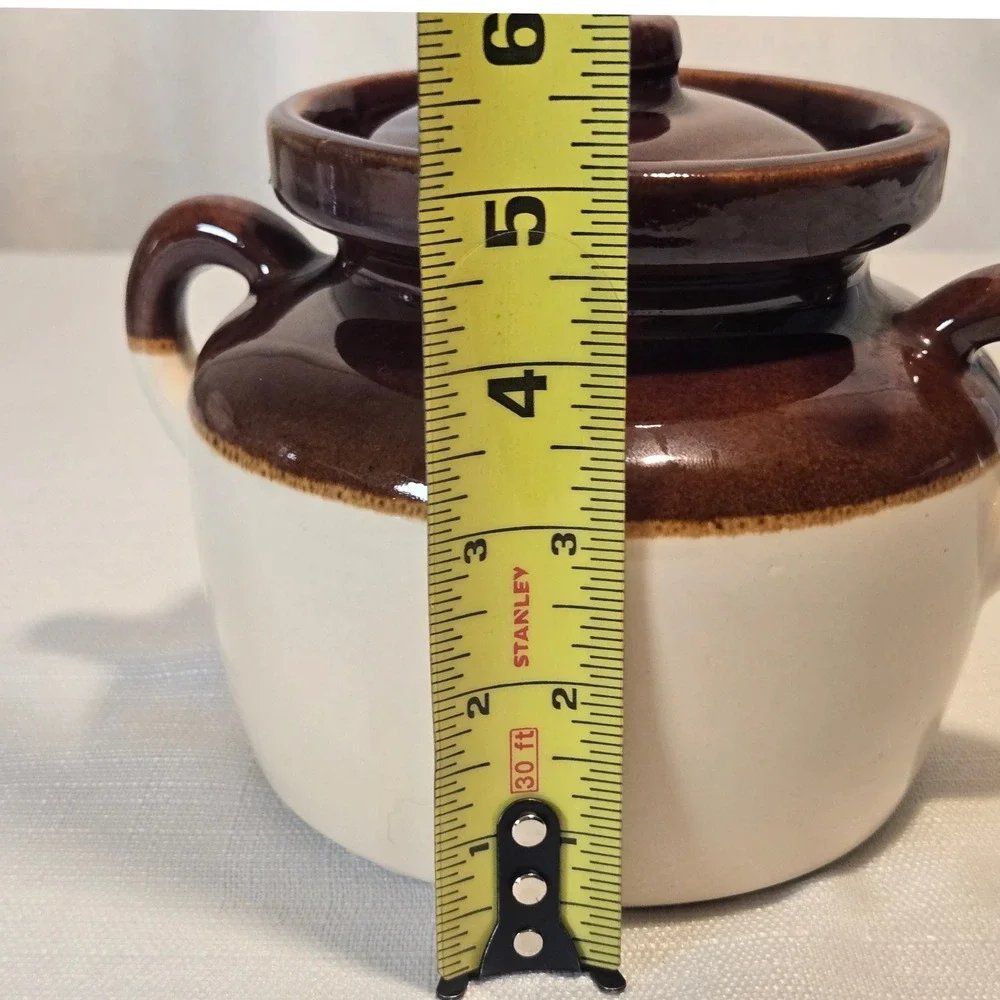 Vintage McCoy 340 6816 Brown White Two Tone Stoneware Lidded Bean Pot Crock USA